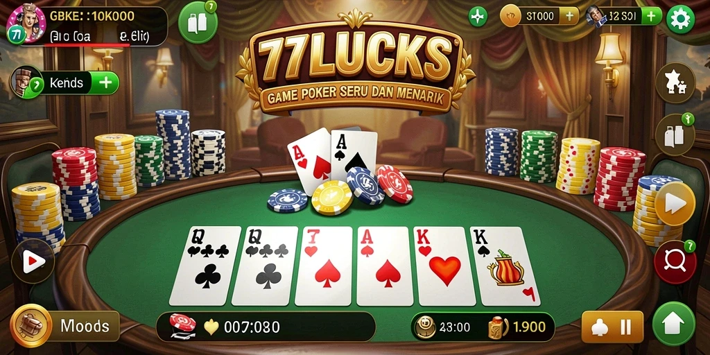 Tampilan gameplay poker yang seru dan menantang di 77LUCKS.