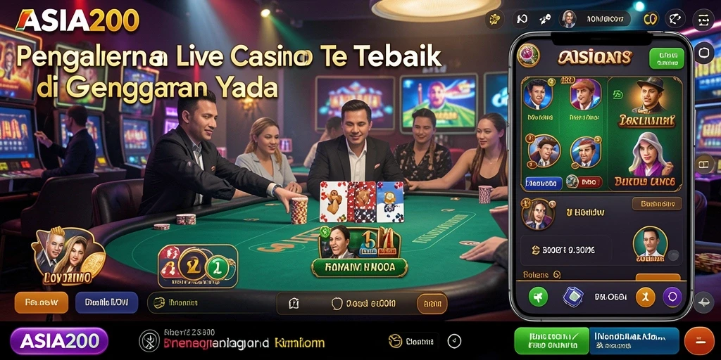 Tampilan gameplay ASIA200 yang menampilkan dealer langsung dan interaksi pemain.