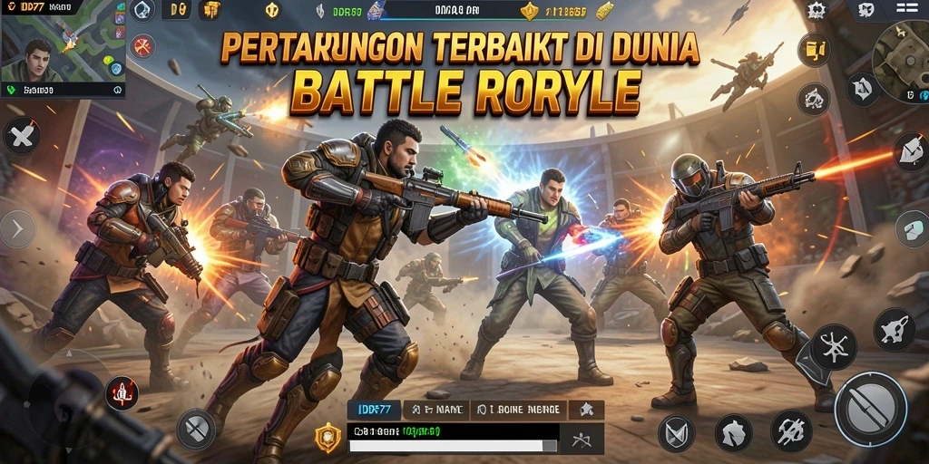 Screenshot IDR77 menampilkan aksi seru dalam pertandingan Battle Royale.