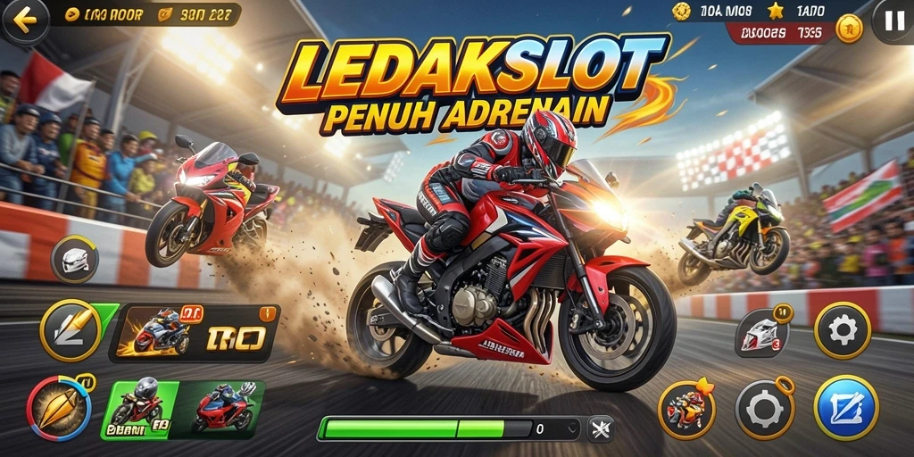 Screenshot menampilkan aksi balapan motor yang seru di LEDAKSLOT.