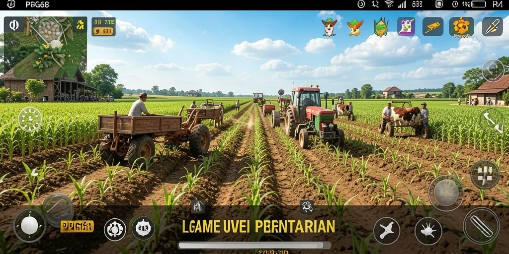 Tampilan gameplay PGG68 dengan aktivitas bertani yang seru.