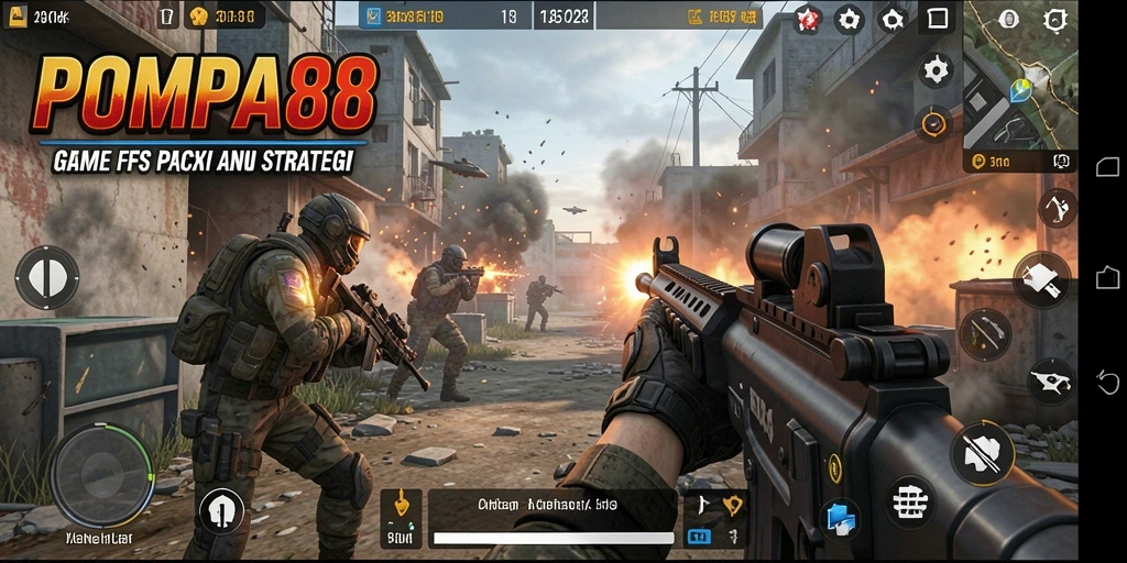 Tampilan gameplay mengasyikkan POMPA88 dalam pertempuran FPS.