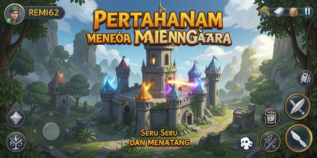 Tampilan gameplay REIM62 menampilkan aksi menara pertahanan yang mendebarkan.