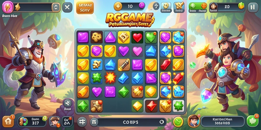 Tampilan gameplay RPGAME dengan elemen Match-3 yang seru.