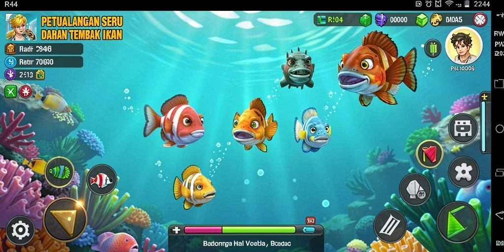 Screenshot utama RR44 menampilkan momen menangkap ikan yang mendebarkan.