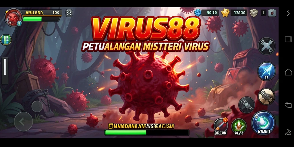 Tangkapan layar dari gameplay <strong>VIRUS88</strong> yang menampilkan aksi petualangan seru.